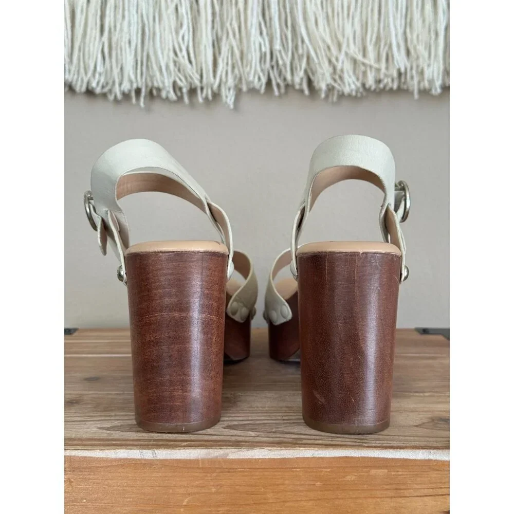 Sam Edelman Josephine Modern Ivory Leather Open Toe Platform Sandals Size 9.5